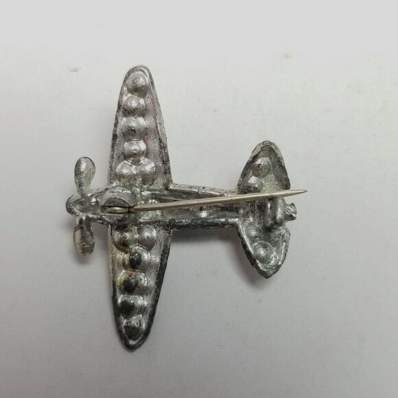 Vintage Rhinestone Airplane Brooch, Silver Tone C Clasp Pin, Estate - Picture 3 of 6